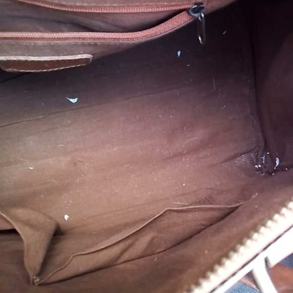 Black and White Cowhide Satchel with Brown Trim - Picture 3 of 4